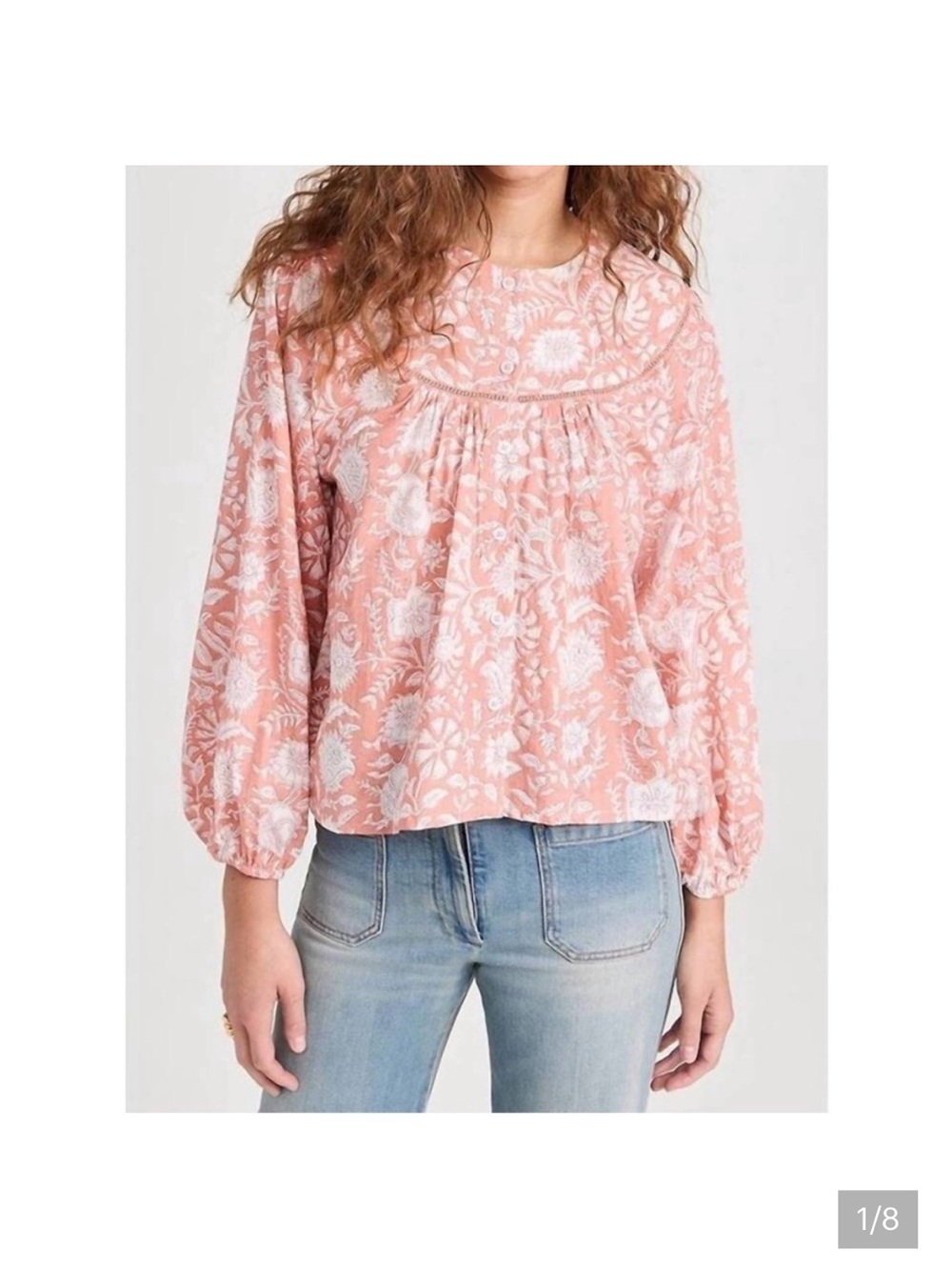 Women’s Floral Peasant Blouse - Coral and White